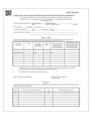 Nomination and Declaration Form for Employees Provident Fund
