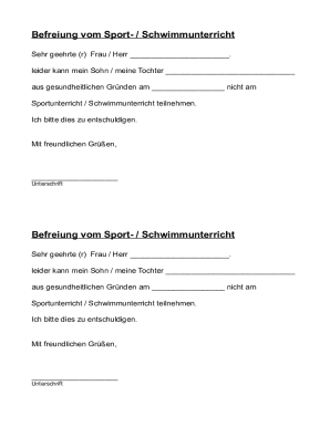German Physical Education Excusal Form