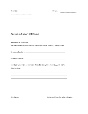 Antrag auf Sportbefreiung