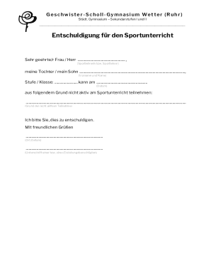 German Gym Excuse Note