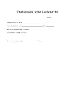 Entschuldigung für den Sportunterricht