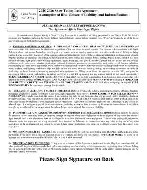 2025-2026 Snow Tubing Pass Agreement