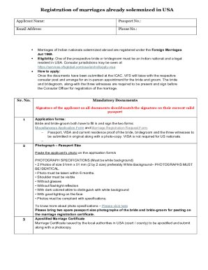 Marriage Registration Form for Indian Nationals in USA