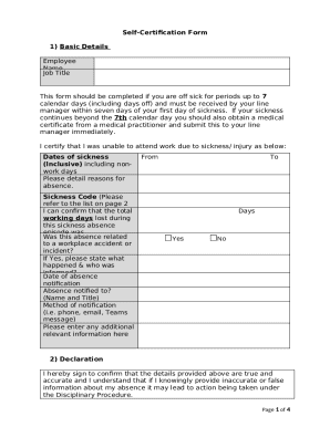 UK Employee Self-Certification Form