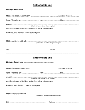 German School Absence Excuse Note