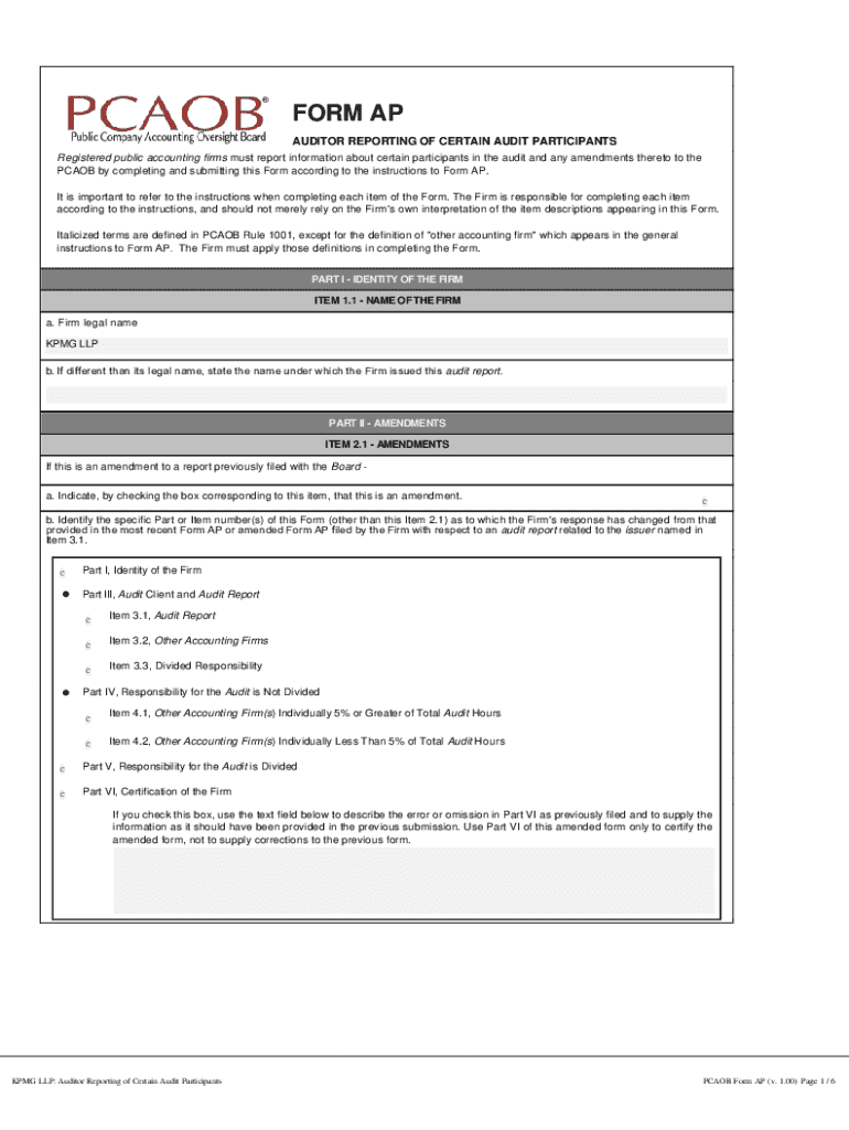 PCAOB Form AP - Blank Fillable Template | Fill Out, Print & Download ...