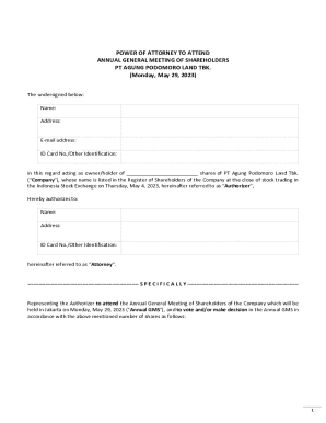 Power of Attorney for Annual General Meeting