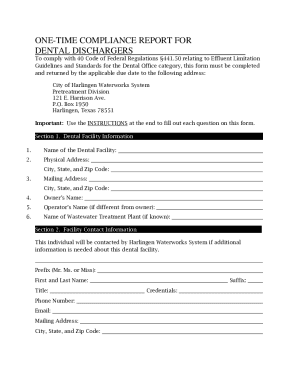 One-Time Compliance Report for Dental Dischargers