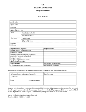 Istanbul University Internship Record Form