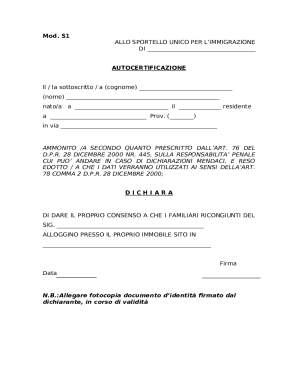 Immigration Self-Certification Form