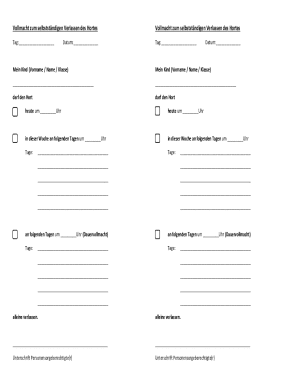 Vollmacht zum selbstständigen Verlassen des Hortes