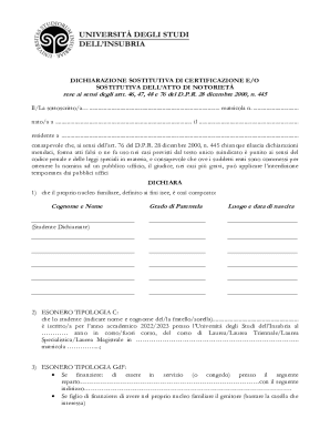 Italian Declaration of Substitution of Certification