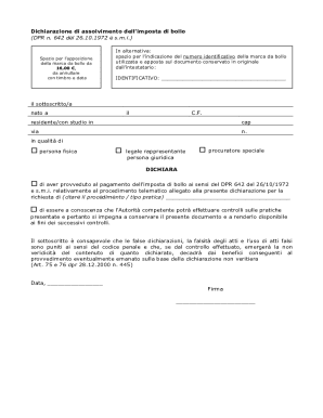 Italian Stamp Duty Declaration Form