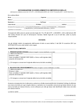 Italian Stamp Duty Exemption Declaration Form