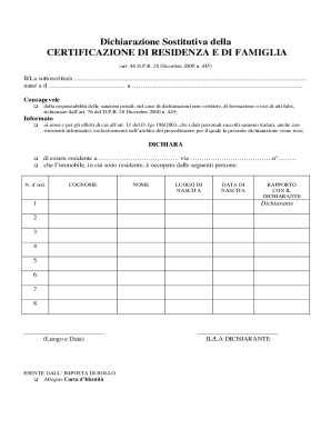 Italian Residence and Family Certification Form