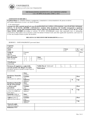 Italian Research Grant Certification Form