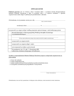 Poland Religious Education Declaration Form