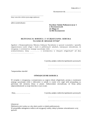 Parental Resignation from Religion or Ethics Classes