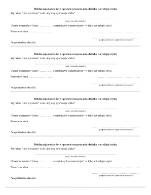 Parental Declaration for Child's Religion or Ethics Attendance