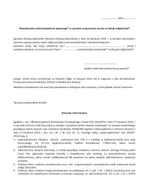 Polish Religious or Ethics Class Consent Form