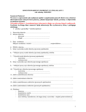 Student Personal Questionnaire Form