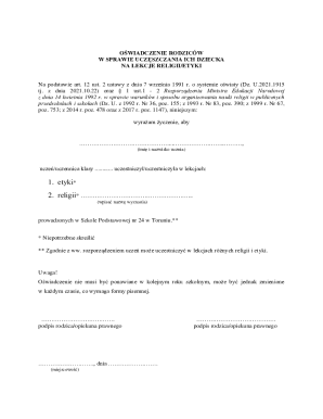 Parental Consent for Religious or Ethics Classes