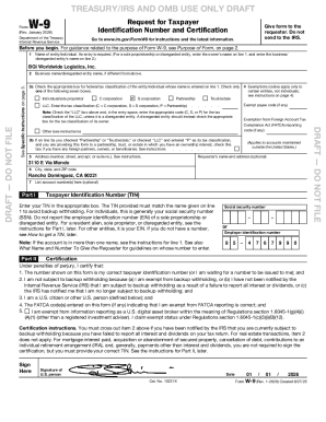 Form W-9 Taxpayer Identification Number and Certification