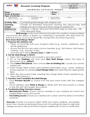 Dynamic Learning Activity Sheet