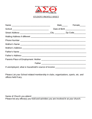 Student Profile Sheet