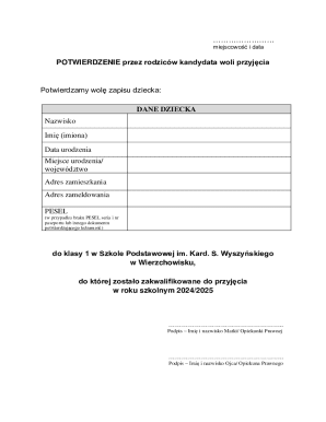 Parental Confirmation of Child's Enrollment