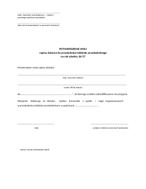 Poland Kindergarten Enrollment Form