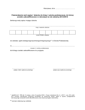 Polish School Enrollment Confirmation Form