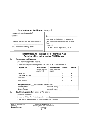 Washington Parenting Plan and Child Support Order