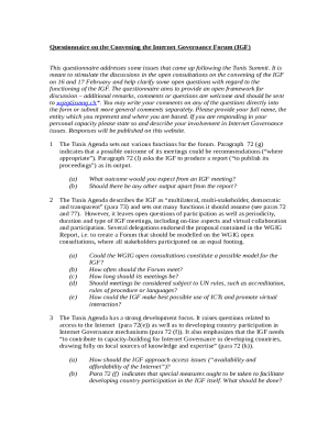 Questionnaire on Convening the Internet Governance Forum