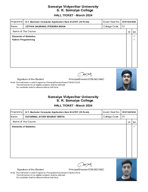 Somaiya Vidyavihar University Hall Ticket