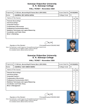 Hall Ticket for F.Y.B.Com. Accounting & Finance Sem I