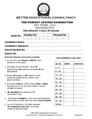 Pre-Primary Leaving Examination Mathematics