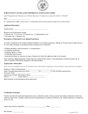Legal Paraprofessional Experience Attestation Form