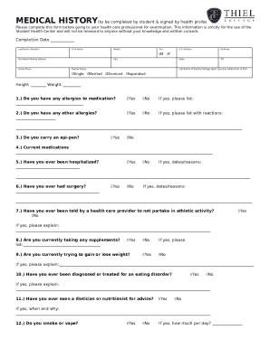 Student Medical History Form