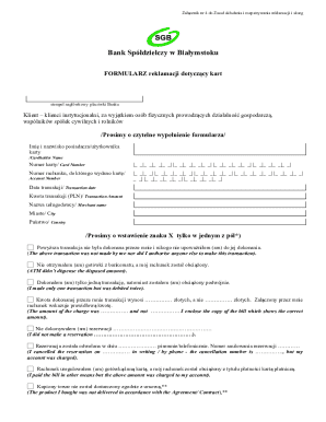 Bank Complaint Form for Cards