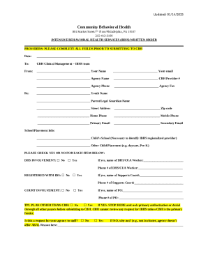 Intensive Behavioral Health Services Written Order