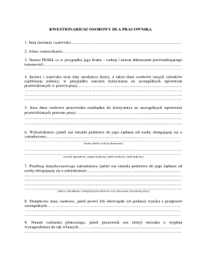 Employee Personal Questionnaire Form
