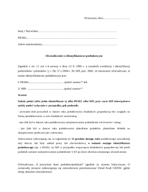 Polish Tax Identification Declaration