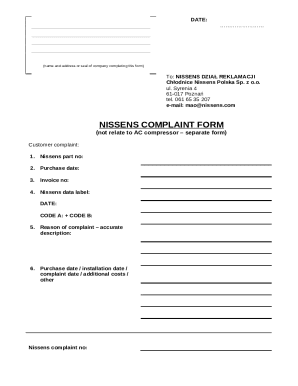 Nissens Complaint Form