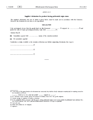 EU Supplier's Declaration for Preferential Origin Status