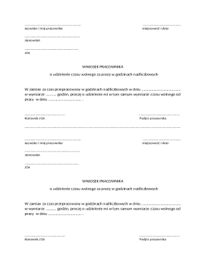 Employee Request for Time Off for Overtime