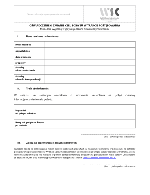 Oświadczenie o zmianie celu pobytu