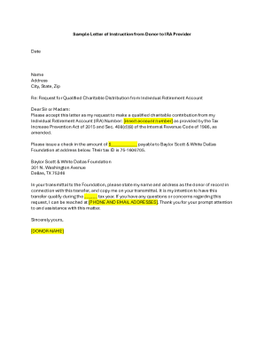 Letter of Instruction for IRA Qualified Charitable Distribution