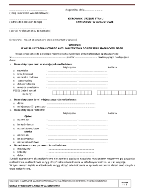 Polish Marriage Registration Request