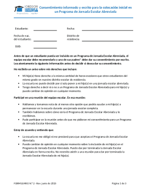 Consentimiento Programa de Jornada Escolar Abreviada